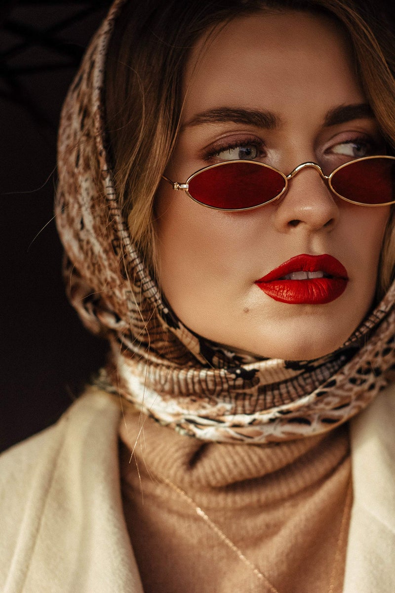 COASION Vintage Small Oval Aesthetic Sunglasses Retro for Women Men Hippie Cool Metal Frame Sun Glasses (Gold Frame/Red Lens) - Image 4